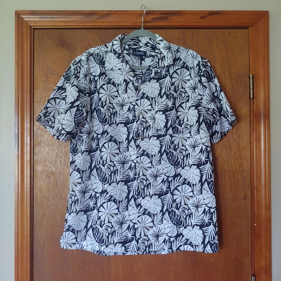 Chaps Men's black white beige Hawaiian Floral shirt size L - Picture 9 of 9